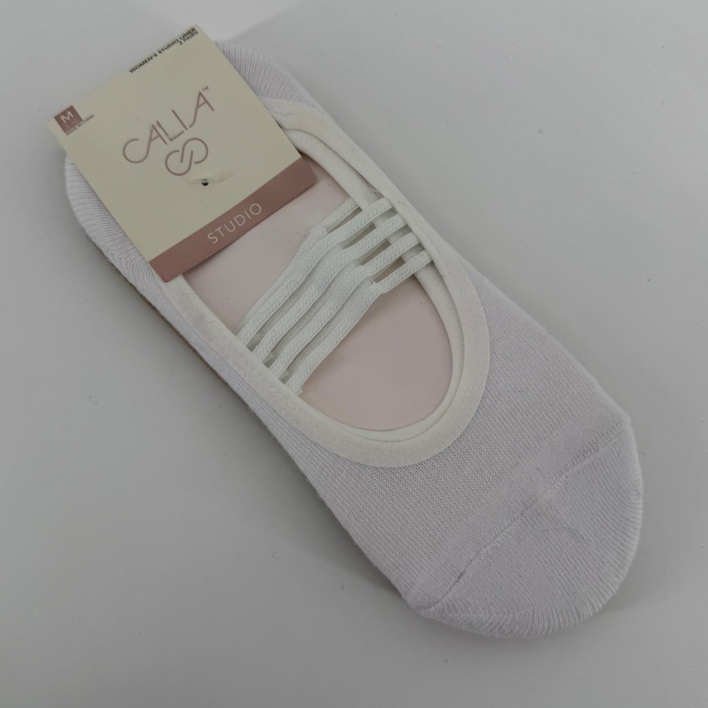 NEW Calia Womens Studio‎ Liner Socks 2 Pairs White Beige Grip Yoga Barre Dance M